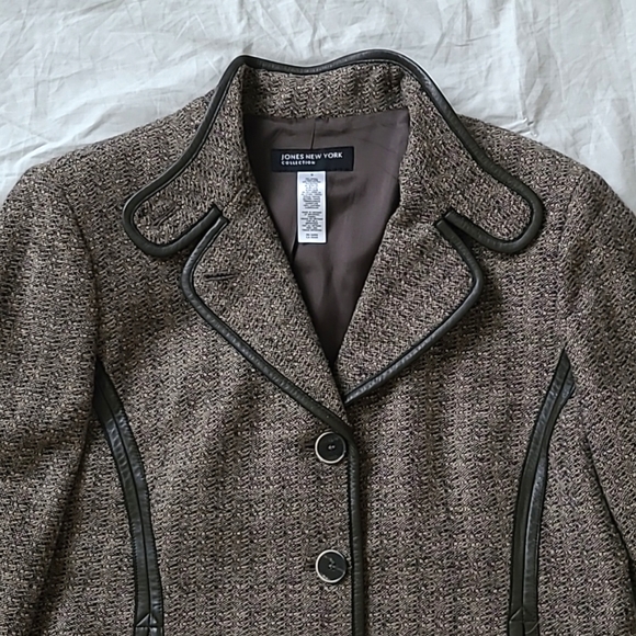 Jones New York Women's Wool Blend Blazer with Genuine Leather trimmed, Size 8 - Picture 7 of 13